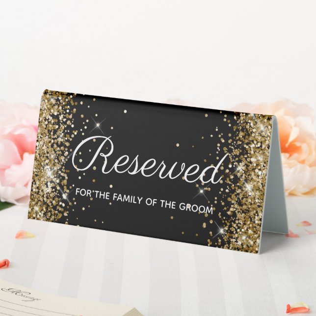 Plaque De Table Faux Or Pailleté Noir Réservé (In SItu (Mariage))