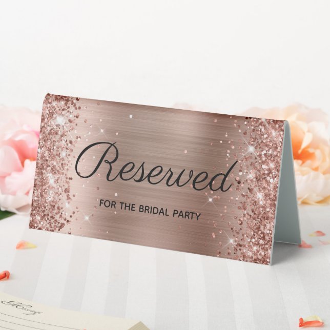 Plaque De Table Faux or rose gold pailleté et feuille réservée (In SItu (Mariage))