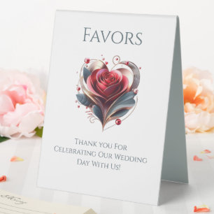 Plaque De Table Faveur Mariage Signé-Moderne Coeur En Forme Rose