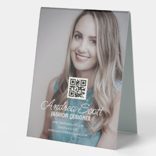 Plaque De Table Femme patronne d'entreprise ajouter photo nom q r