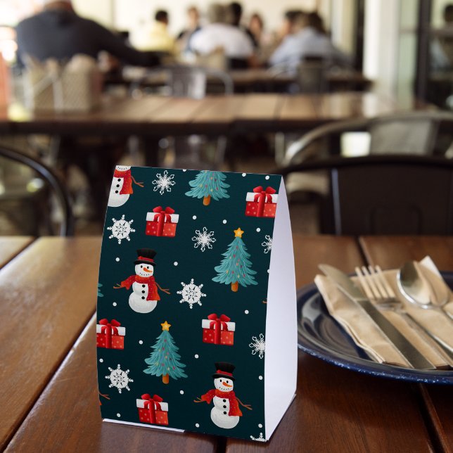 Plaque De Table Festive Snowmen Christmas Trees and Gifts Pattern (Insitu (restaurant))