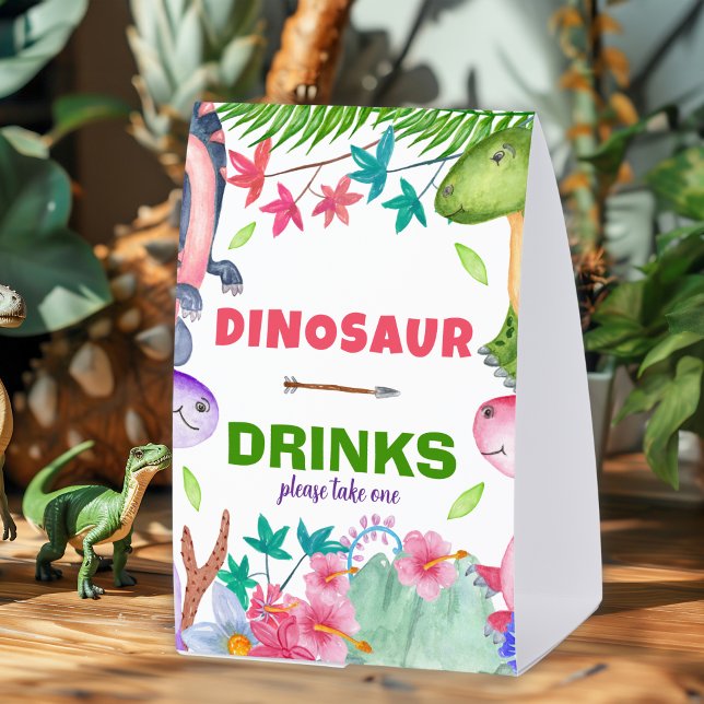 Plaque De Table Fête d'anniversaire 1 an dinosaure fille mignonne (Créateur téléchargé)