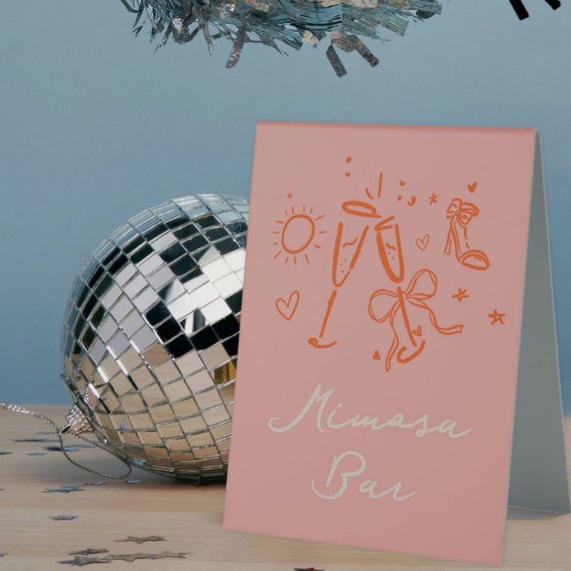 Plaque De Table Fête de Bachelorette Week-end en Esquisse Rose et  (Pink and red hand drawn sketch girly illustrations bachelorette party mimosa bar table sign.)