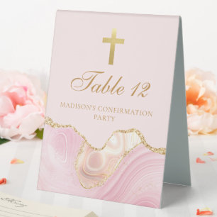 Plaque De Table Fête de confirmation élégante croix rose or