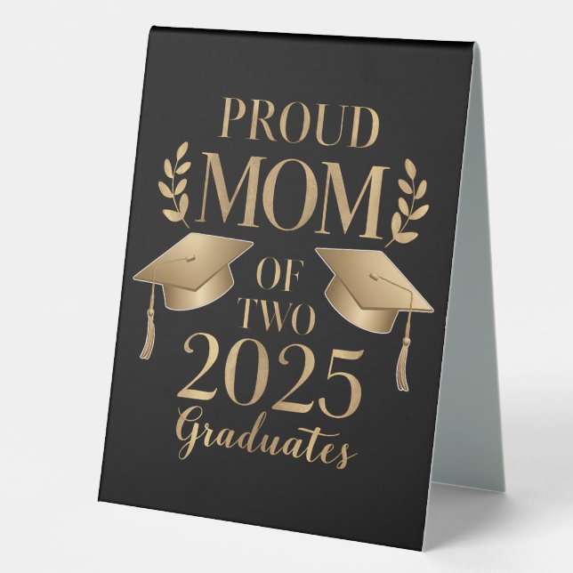 Plaque De Table Fier maman de deux diplômés 2025 jumeaux diplômés (Recto)
