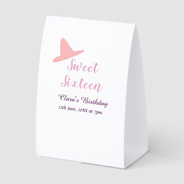 Plaque De Table fille cowboy 16 ans anniversaire rose violet nom m (Recto)