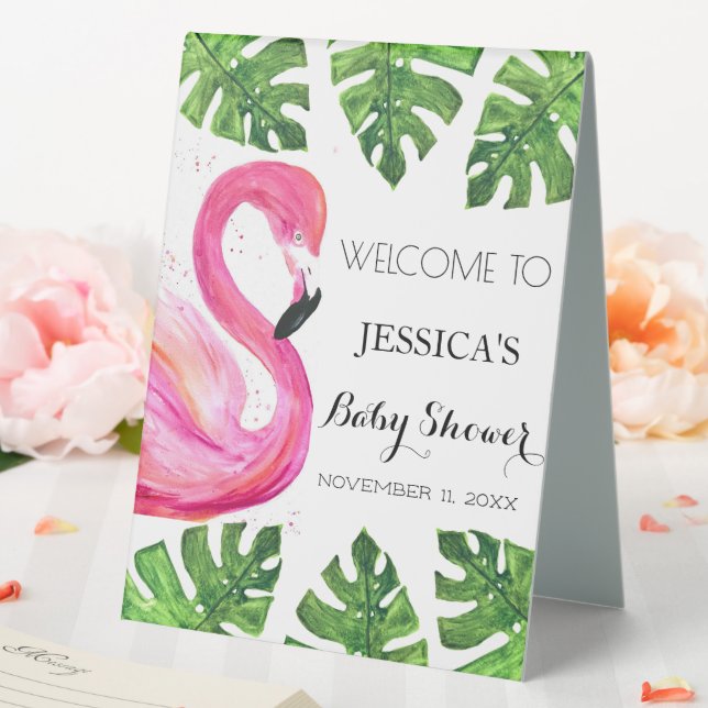 Plaque De Table Flamant rose Tropical Feuilles Baby shower Affiche (In SItu (Mariage))