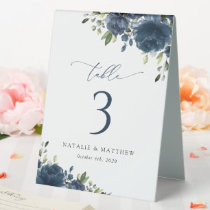 Plaque De Table Fleurs bleues de la Marine, Vert, Boho, Nombres de