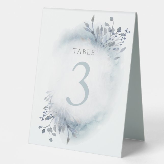 Plaque De Table fleurs d'aquarelle bleu poussiéreux Tableau Numéro (Recto)