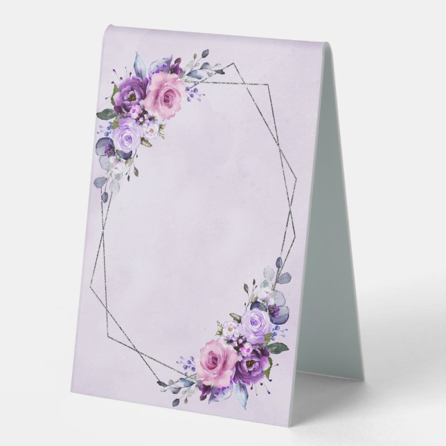 Plaque De Table Fleurs d'aquarelle rose clair Lilac violet (Recto)
