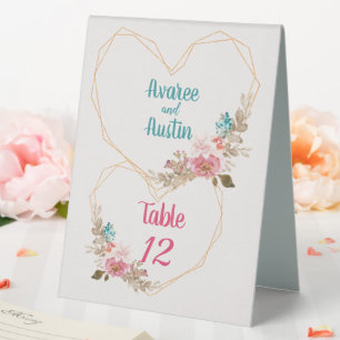 Plaque De Table Fleurs d'aquarelle rose et Turquoise