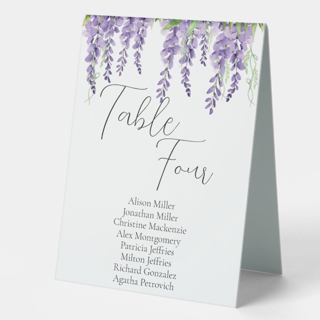 Plaque De Table Fleurs de glycine violette sur blanc Élégant (Recto)