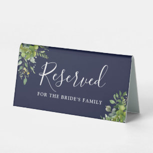 Plaque De Table Fleurs de verdure Bleu marine Mariage Réservé
