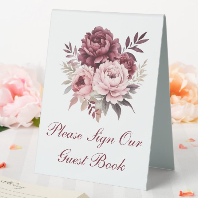 Plaque De Table Floral Bourgogne Aquarelle Guest Mariage du livre  (In SItu (Mariage))