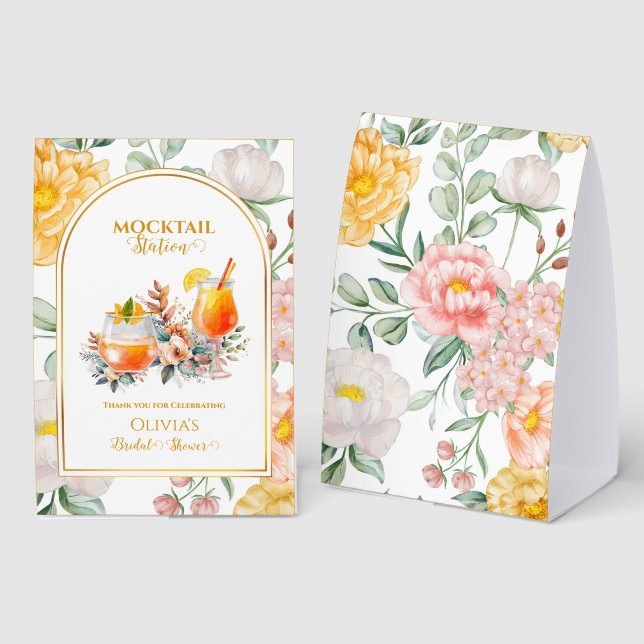 Plaque De Table Floral Mocktail Station Bridal Shower Drink Bar (Recto/verso)