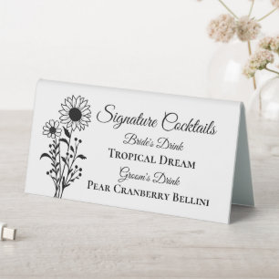 Plaque De Table Floral Sunflower Signature Cocktails Bar Mariage