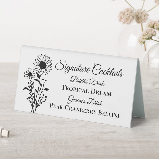 Plaque De Table Floral Sunflower Signature Cocktails Bar Mariage (En SItu (Tableau))