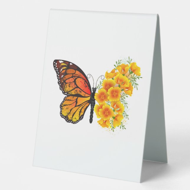 Plaque De Table Flower Butterfly with Yellow California Poppy (Recto)