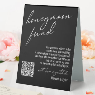 Plaque De Table Fonds de lune de miel contemporaine QR Code noir