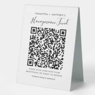 Plaque De Table Fonds de lune de miel Mariage moderne QR Code Dons