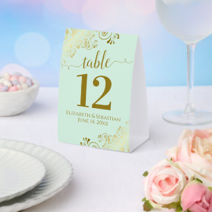 Plaque De Table Fractions d'or sur Neo Mint Green Mariage Numéro d