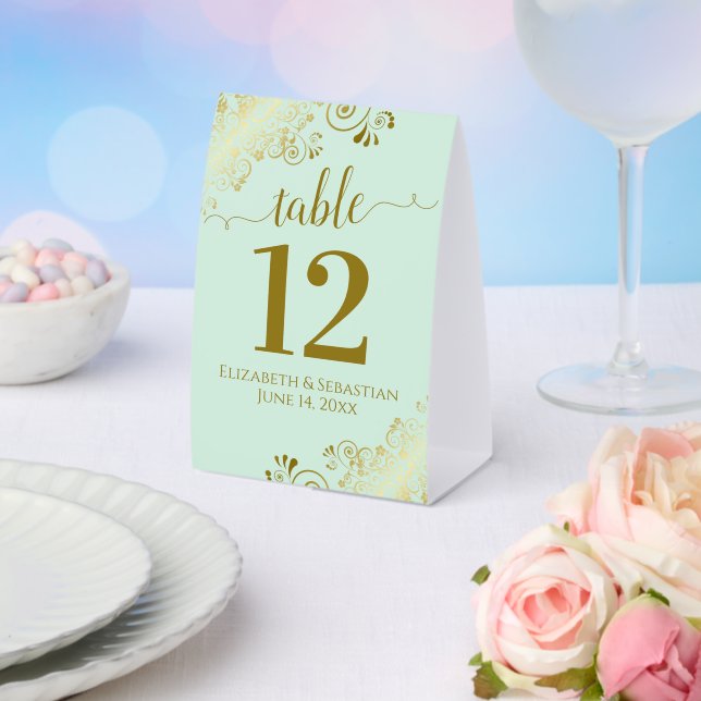Plaque De Table Fractions d'or sur Neo Mint Green Mariage Numéro d (Insitu (mariage))