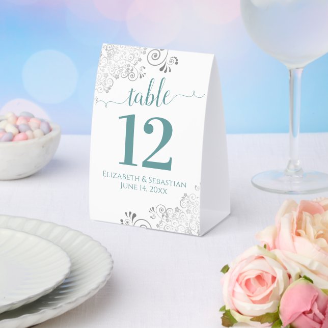 Plaque De Table Fractions en argent Turquoise sur le Mariage blanc (Insitu (mariage))