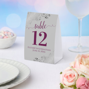 Plaque De Table Frills Argent Cassis & Grey Mariage Numéro de tabl