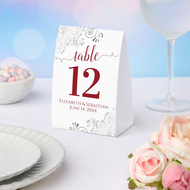 Plaque De Table Frills d'argent rouge sur le Mariage blanc Numéro  (Insitu (mariage))
