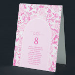 Plaque De Table Fuchsia Pink Chinoiserie Menu & Numéro de siège<br><div class="desc">Cet élégant design présente d'élégantes chinoiseries roses et blanches,  des fleurs botaniques et des oiseaux,  accompagnées d'une typographie moderne.</div>