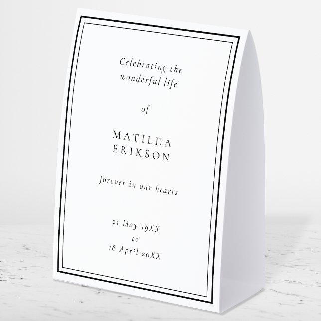 Plaque De Table Funérailles Élégantes | Célébration Classique de l (Elegant Memorial table tent sign to celebrate the life of your loved one)