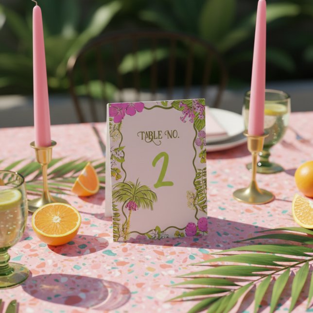 Plaque De Table Funky Drawn Tropical Destination Wedding (Tropical Hand Drawn Pink and Green Table Tent
)