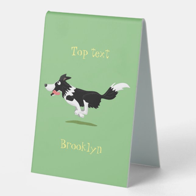 Plaque De Table Funny Border Collie chien en course dessin animé (Recto)