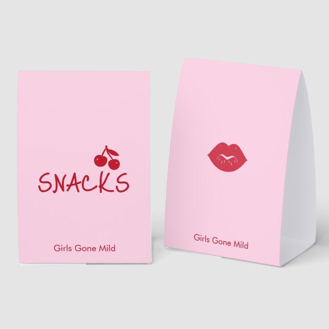 Plaque De Table Girls Gone Mild Pink and Cherry Red Bachelorette   (Recto/verso)