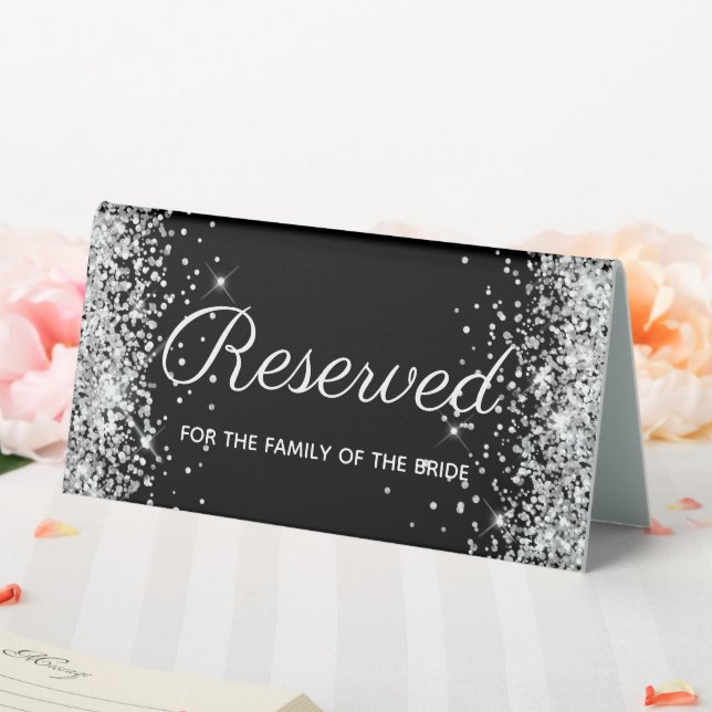 Plaque De Table Girly Argent Pailleté Noir Réservé (In SItu (Mariage))