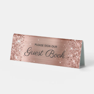 Plaque De Table Glitter Rose Gold Foil Signer Notre Livre d'or