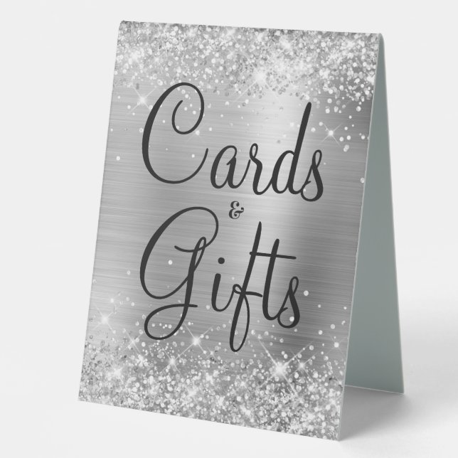 Plaque De Table Glitterie Argent Foil Cartes de mariage et cadeaux (Recto)