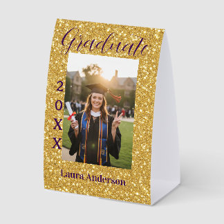 Plaque De Table Gold glitter photo graduation add name class text