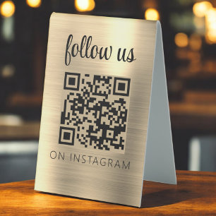 Plaque De Table Gold Minimalist QR Code Suivez-nous sur Instagram