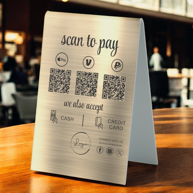 Plaque De Table Gold QR Code Paiement - Analyser pour payer Logo d (Créateur téléchargé)