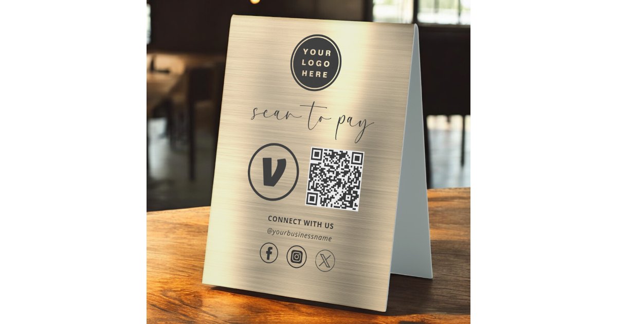 Plaque De Table Gold QR Code Paiement - Analyser pour payer Logo d ...