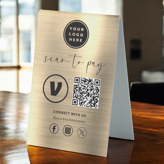 Plaque De Table Gold QR Code Paiement - Analyser pour payer Logo d (Créateur téléchargé)