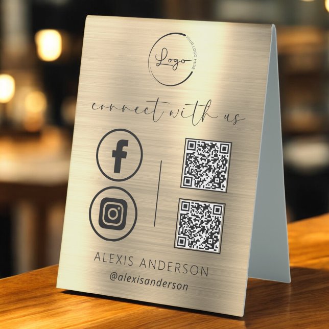 Plaque De Table Gold QR Connect With Us Business Logo Médias socia (Créateur téléchargé)