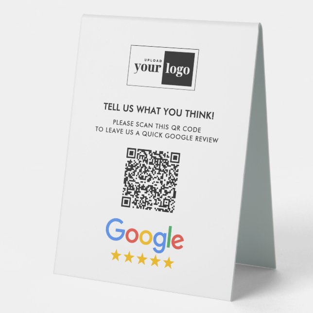 Plaque De Table Google Reviews Business Review QR Code & Logo (Recto)