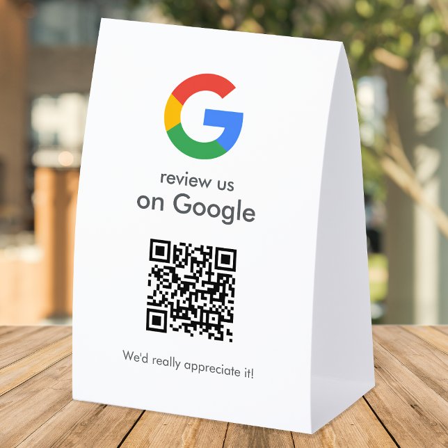 Plaque De Table Google Reviews Tabletop Sign | QR Code Pedestal (Gain Google reviews & grow your business with this editable rating request paper table tent sign.)