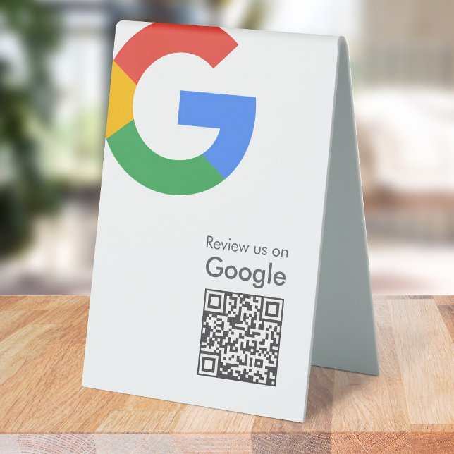 Plaque De Table Google Reviews Tabletop Sign | QR Code Table Tent (Google review QR code branded table tent signs for your business.)