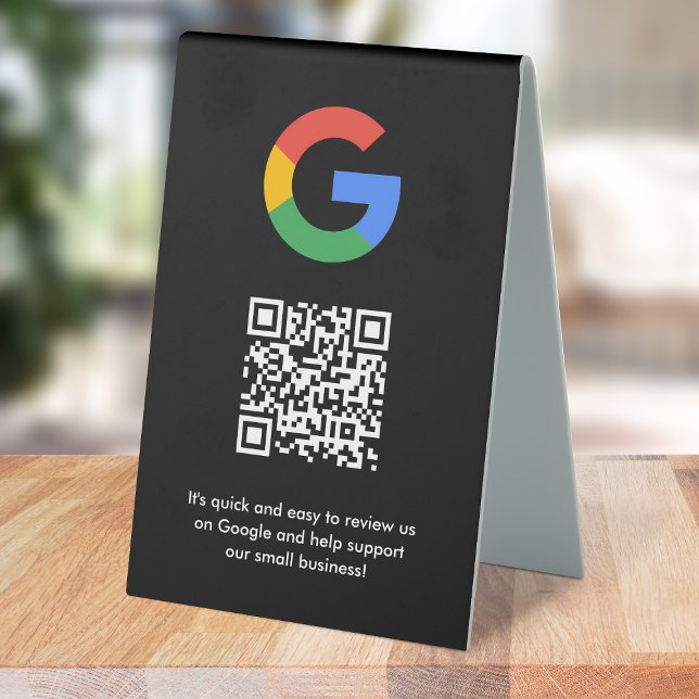 Plaque De Table Google Reviews Tabletop Sign | QR Code Table Tent (Google review QR code branded table tent signs for your business.)