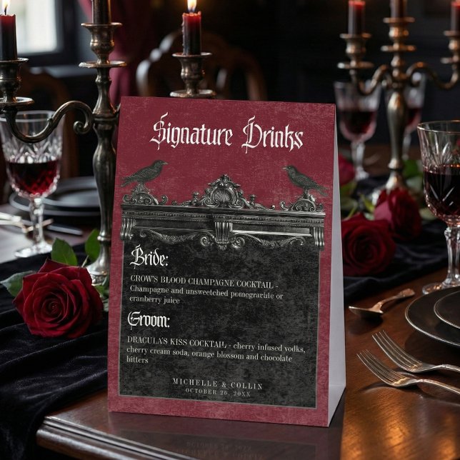 Plaque De Table Gothic Black Raven & Roses Burgundy Wedding Drinks (Créateur téléchargé)