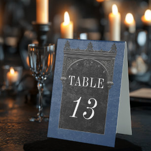 Plaque De Table Gothique Corbeau Noir & Mariage Bleu Archevêque No