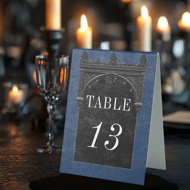 Plaque De Table Gothique Corbeau Noir & Mariage Bleu Archevêque No (Créateur téléchargé)